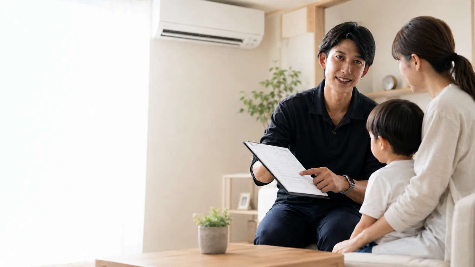 エアコンの型番ラベルを確認するClear Link代表の草場優